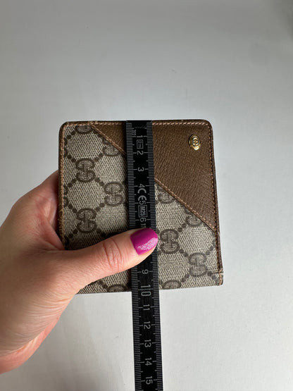 Vintage Gucci Monogram Leather Flap Wallet Grey Brown