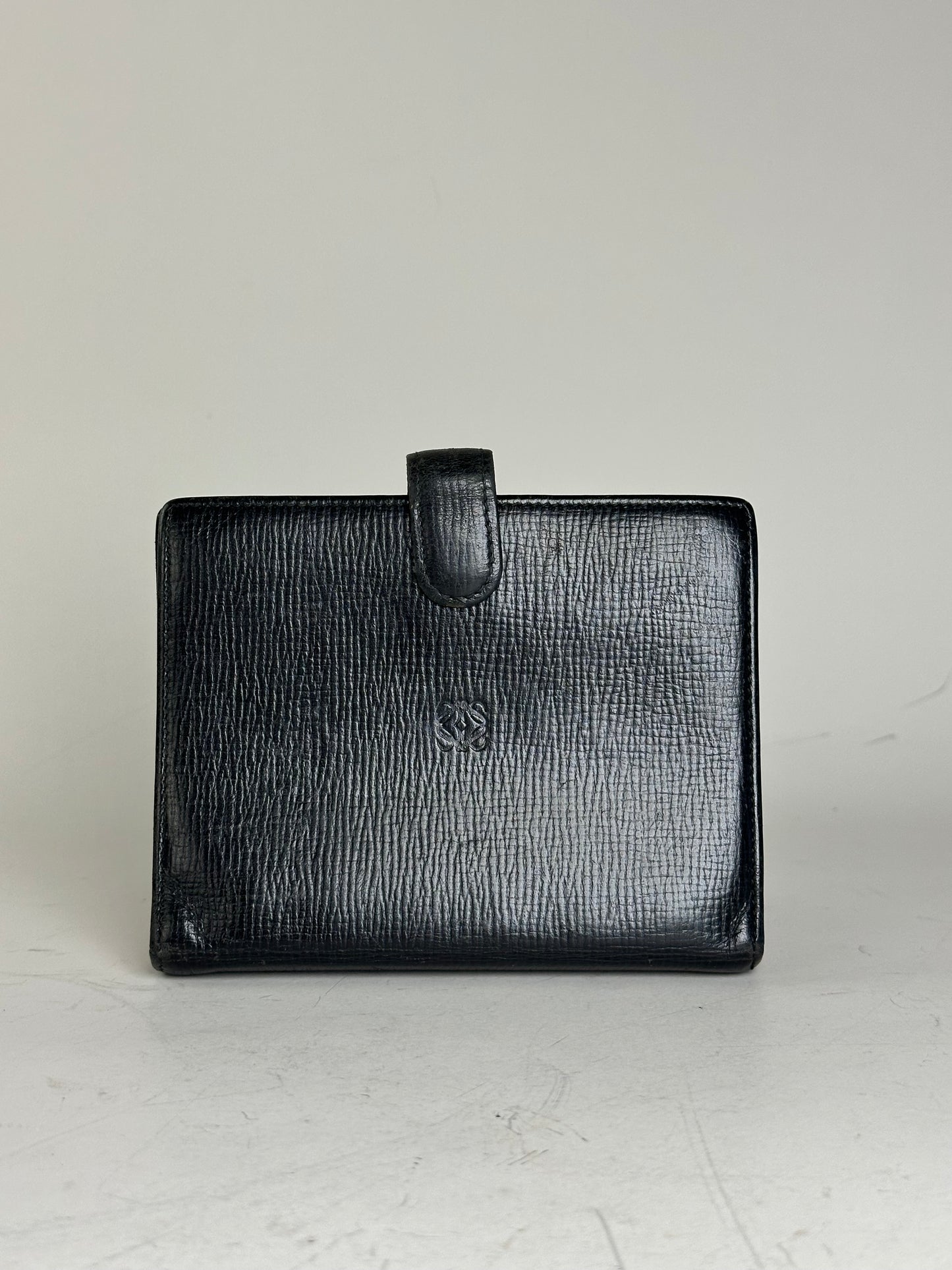 Vintage Loewe Leather Card Holder Black Gold-tone