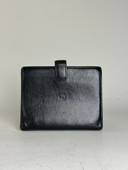 Vintage Loewe Leather Card Holder Black Gold-tone