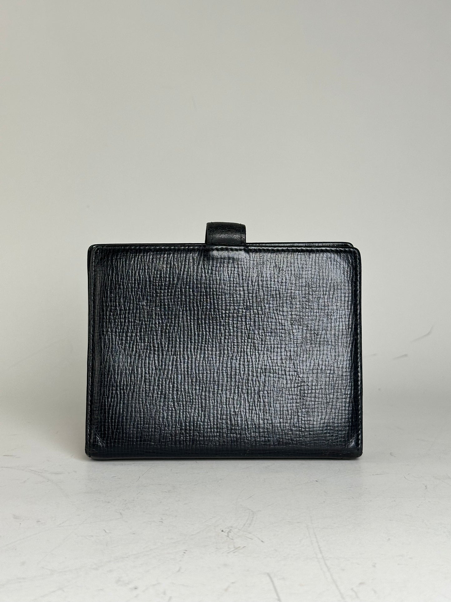 Vintage Loewe Leather Card Holder Black Gold-tone