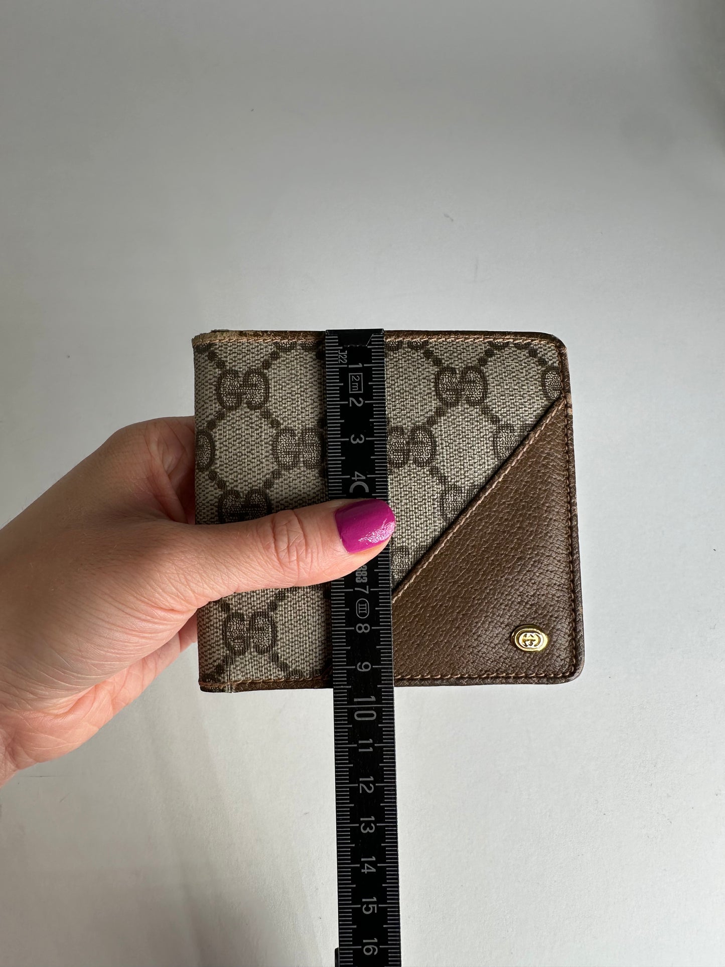 Vintage Gucci Monogram Leather Flap Wallet Grey Brown