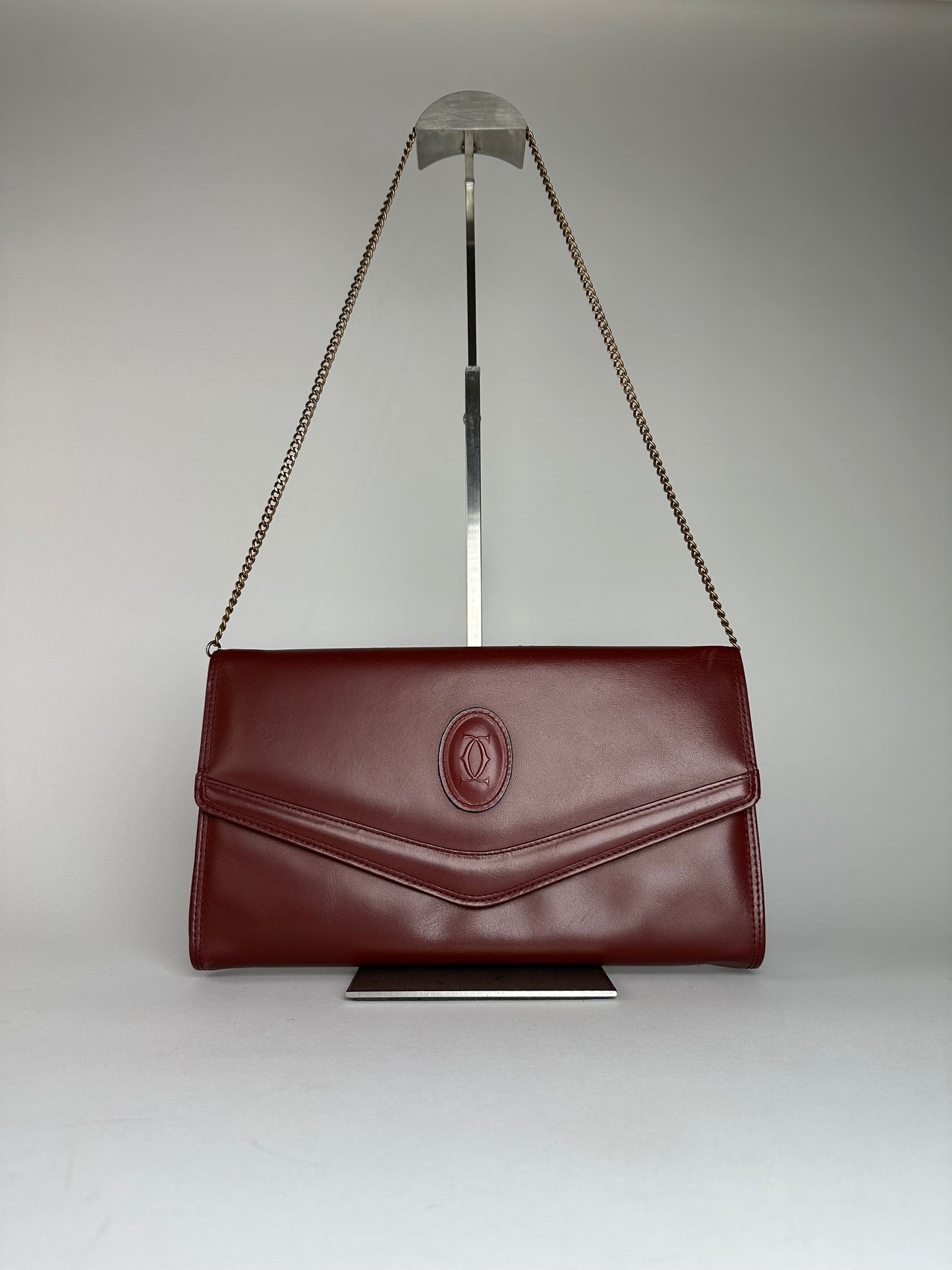 Vintage Cartier Leather Shoulder Bag Burgundy
