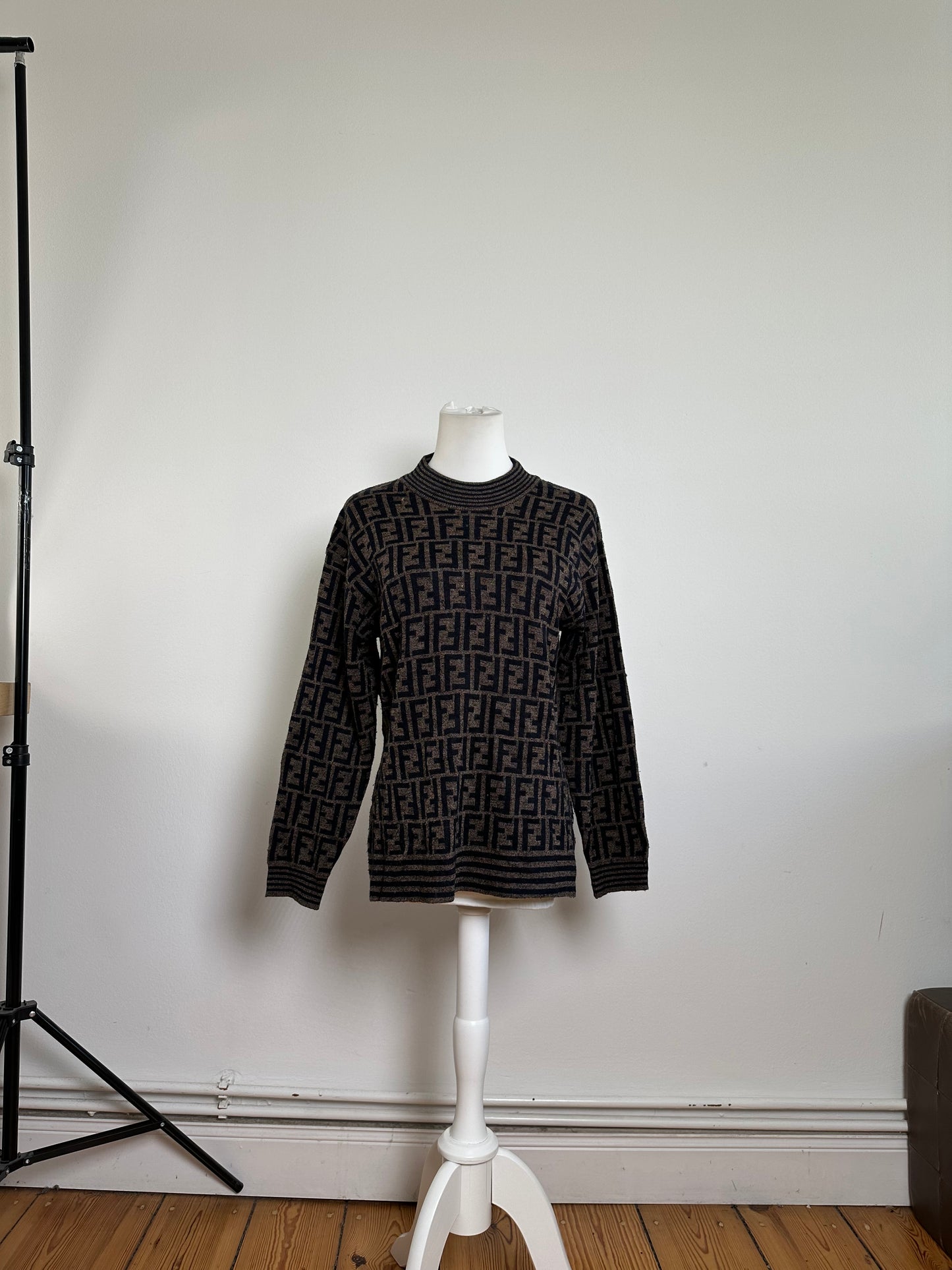 Fendi Iconic FF Monogram Knit Sweater Brown