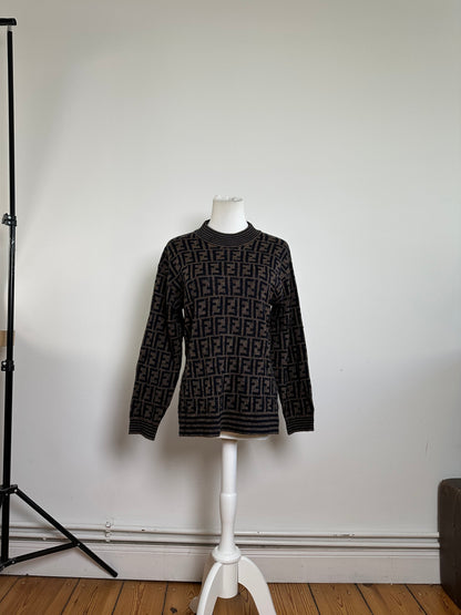 Fendi Iconic FF Monogram Knit Sweater Brown