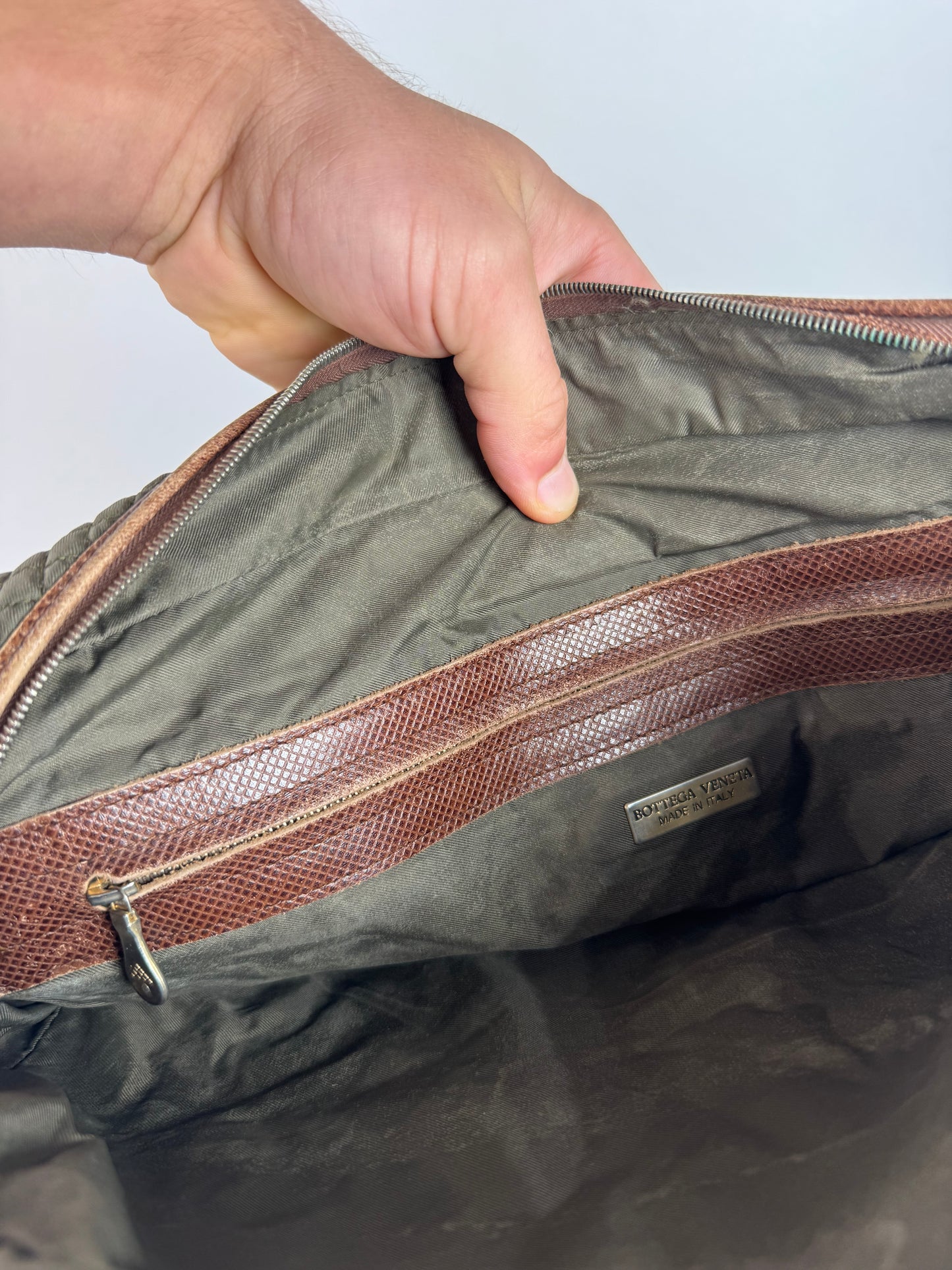 Vintage Bottega Veneta Canvas Leather Puffer 2Way Bag Khaki Brown