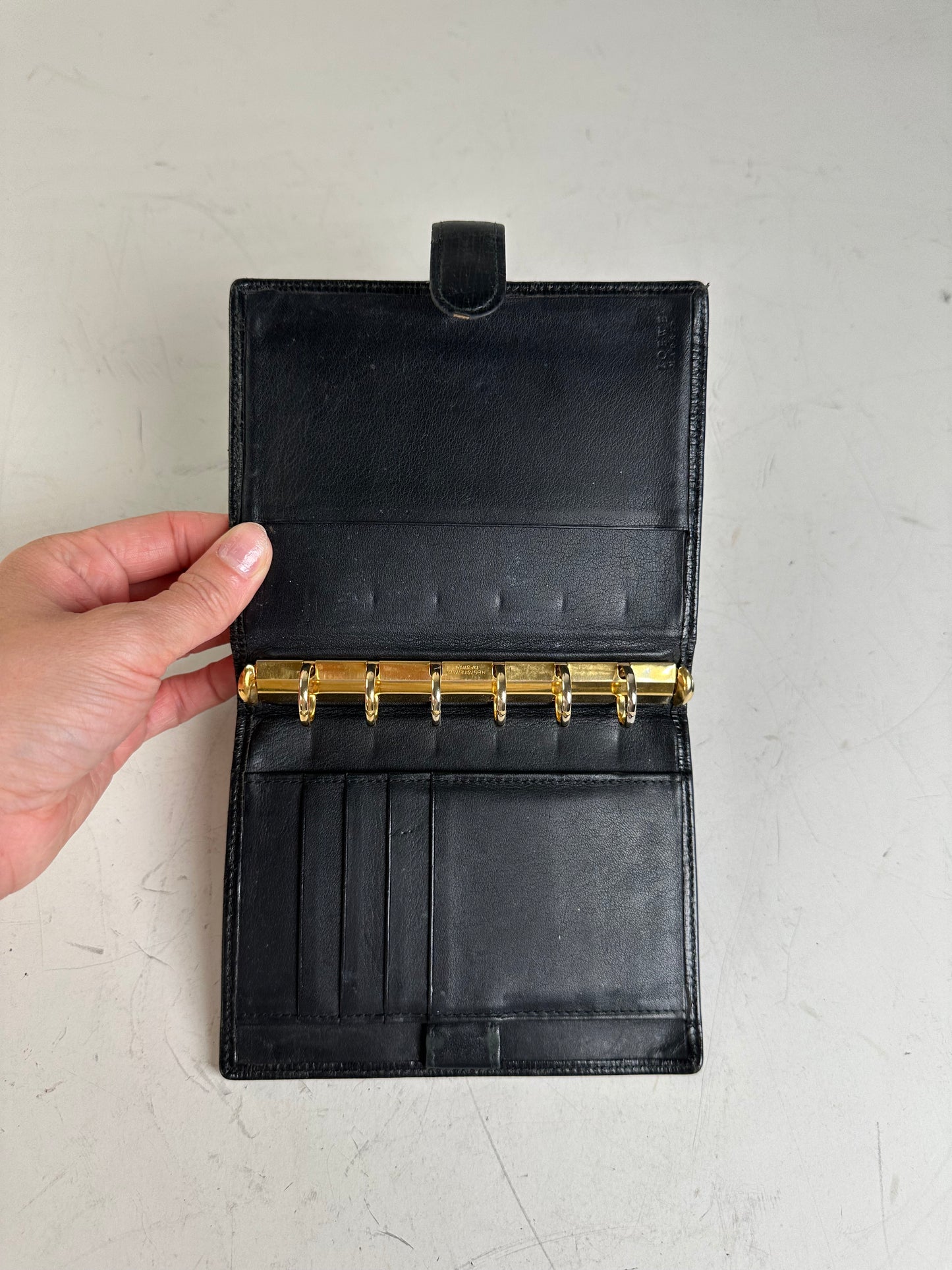 Vintage Loewe Leather Card Holder Black Gold-tone