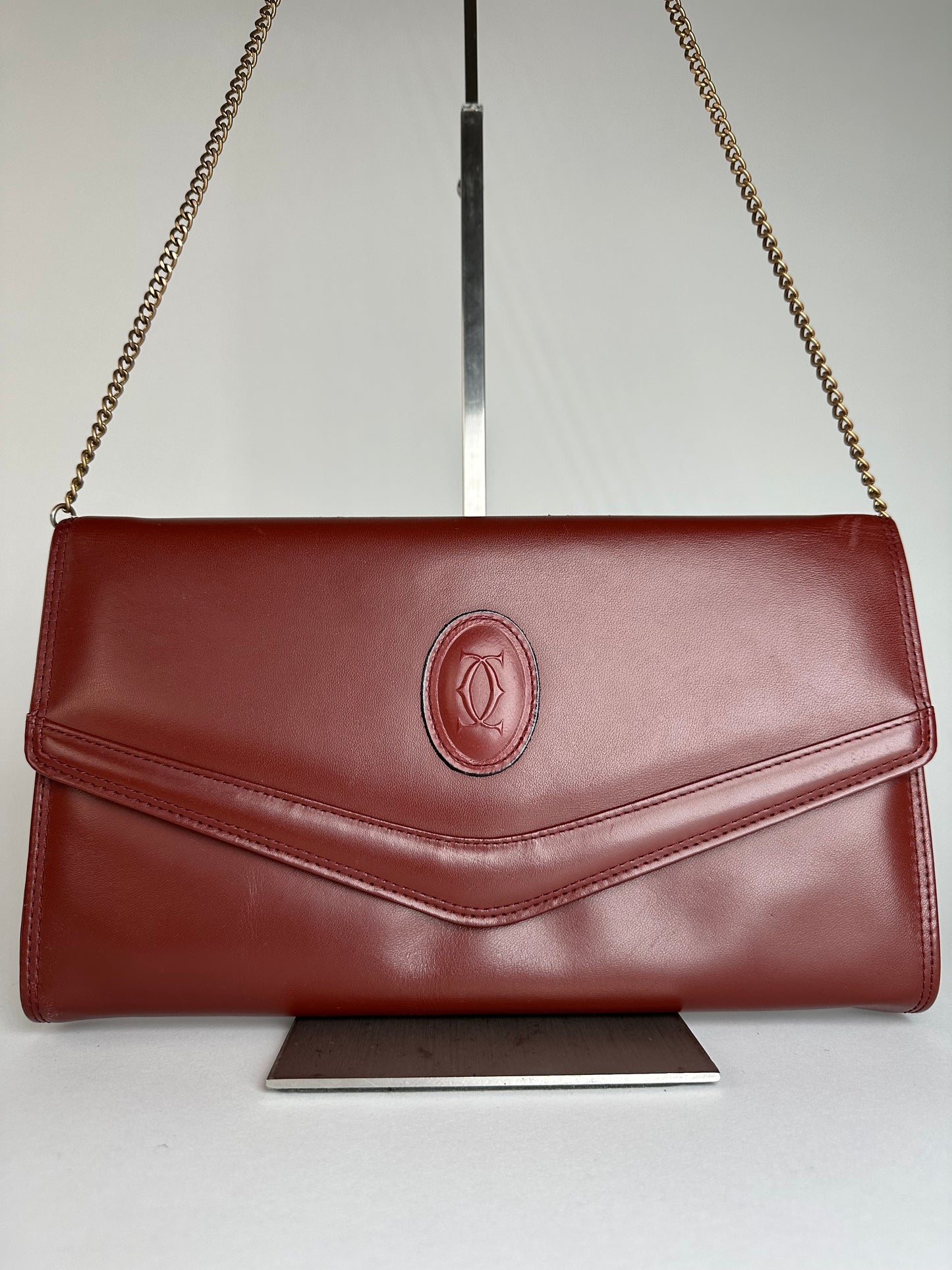 Vintage Cartier Leather Shoulder Bag Burgundy