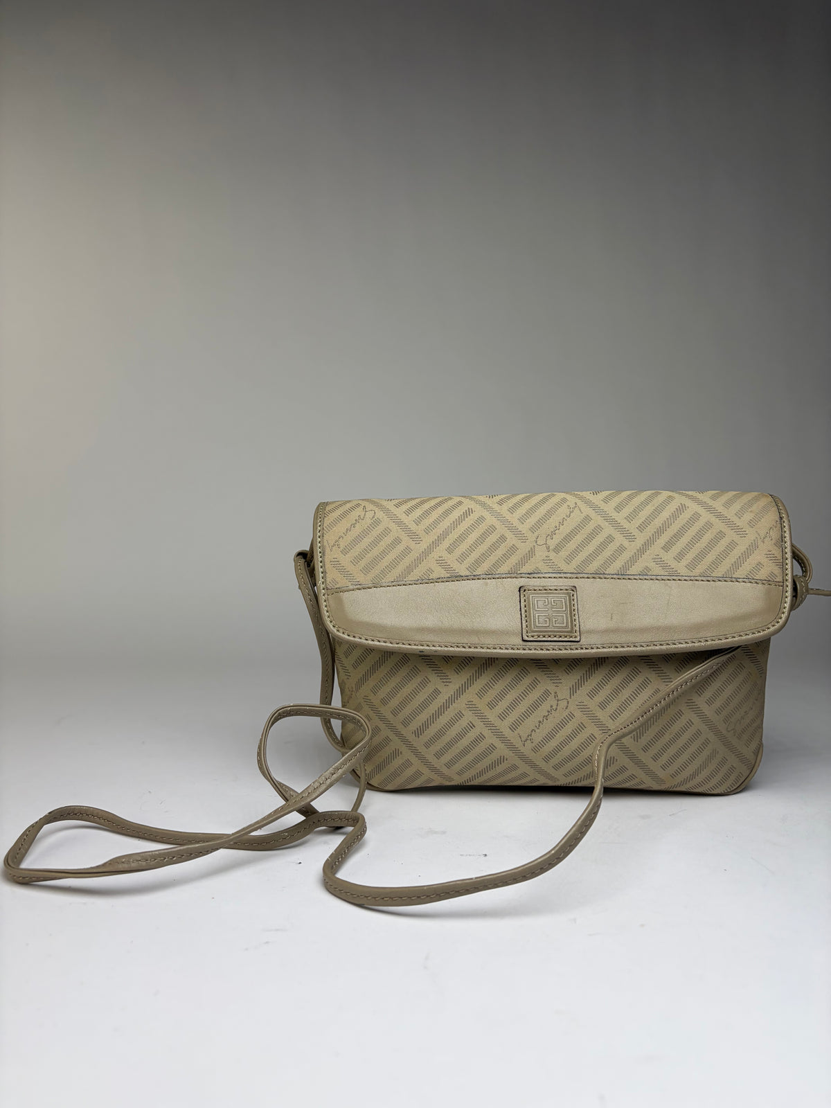 Vintage Givenchy 4G Monogram Flap Crossbody Bag Late 1980s Beige