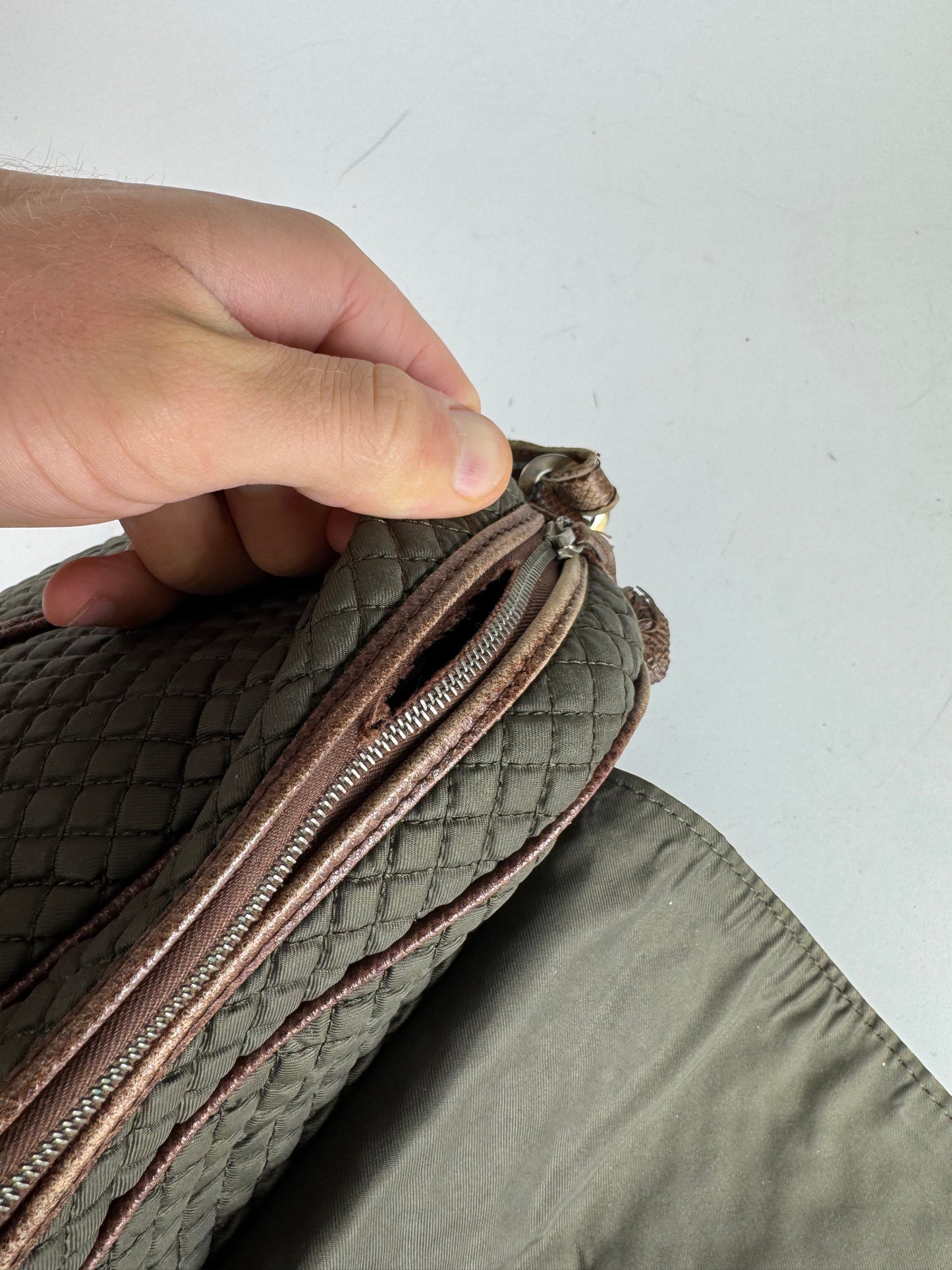 Vintage Bottega Veneta Canvas Leather Puffer 2Way Bag Khaki Brown