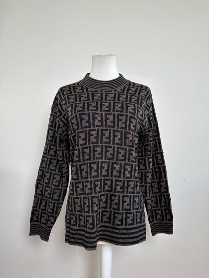 Fendi Iconic FF Monogram Knit Sweater Brown