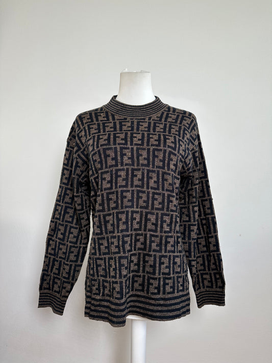 Fendi Iconic FF Monogram Knit Sweater Brown