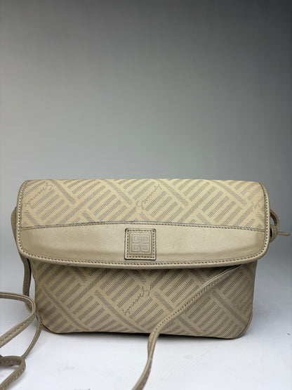 Vintage Givenchy 4G Monogram Flap Crossbody Bag Late 1980s Beige
