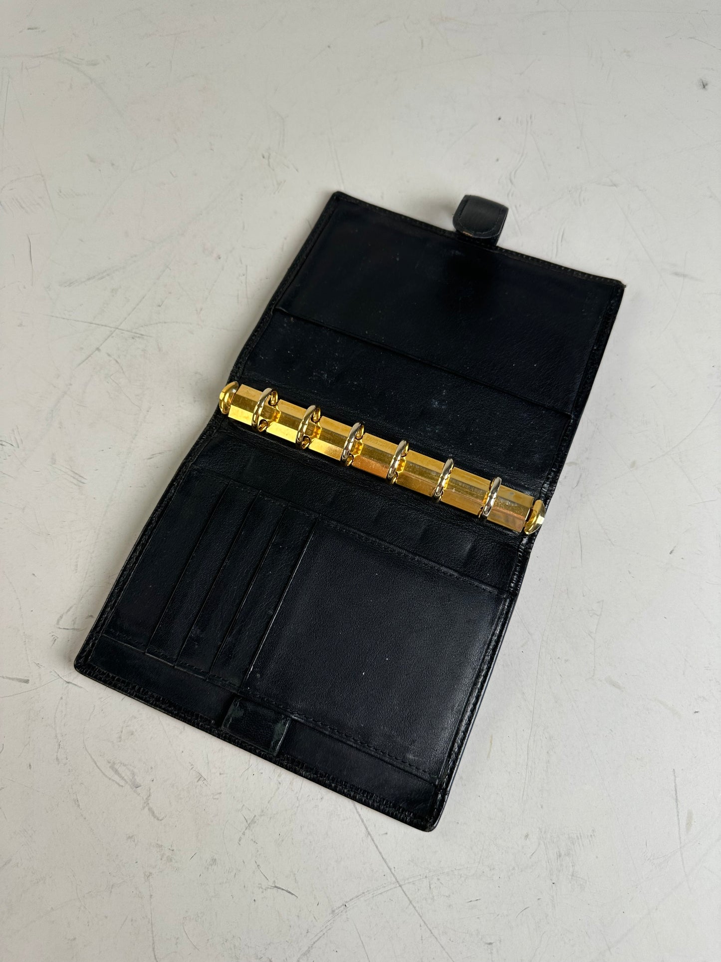 Vintage Loewe Leather Card Holder Black Gold-tone