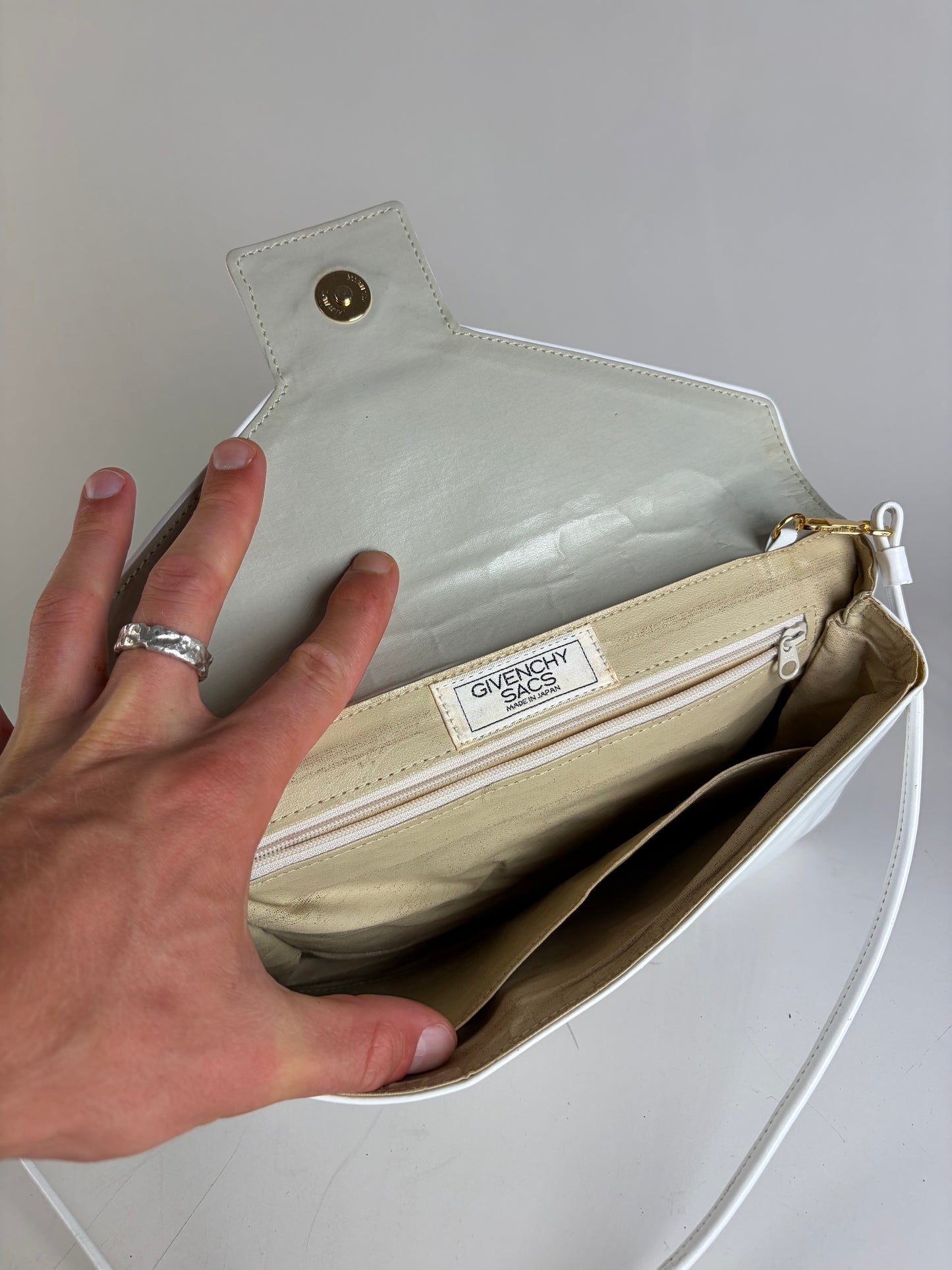 Vintage Givenchy Leather Clutch Bag White Silver