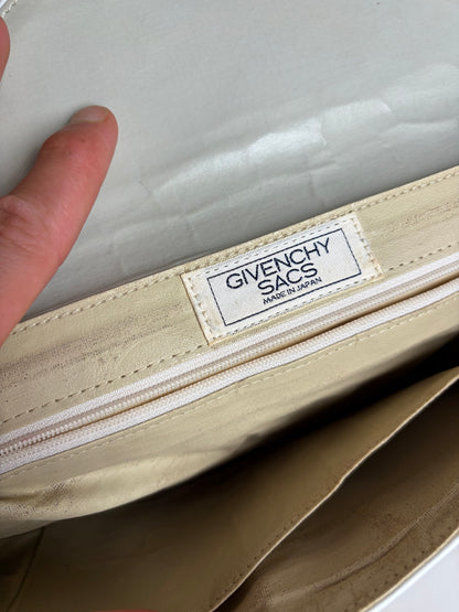 Vintage Givenchy Leather Clutch Bag White Silver