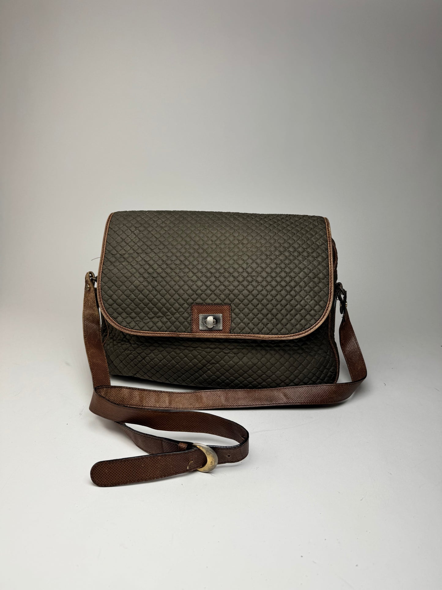 Vintage Bottega Veneta Canvas Leather Puffer 2Way Bag Khaki Brown