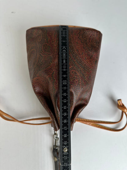 Vintage Etro Paisley Canvas Drawstring Bucket Bag c. 2000 Dark Brown
