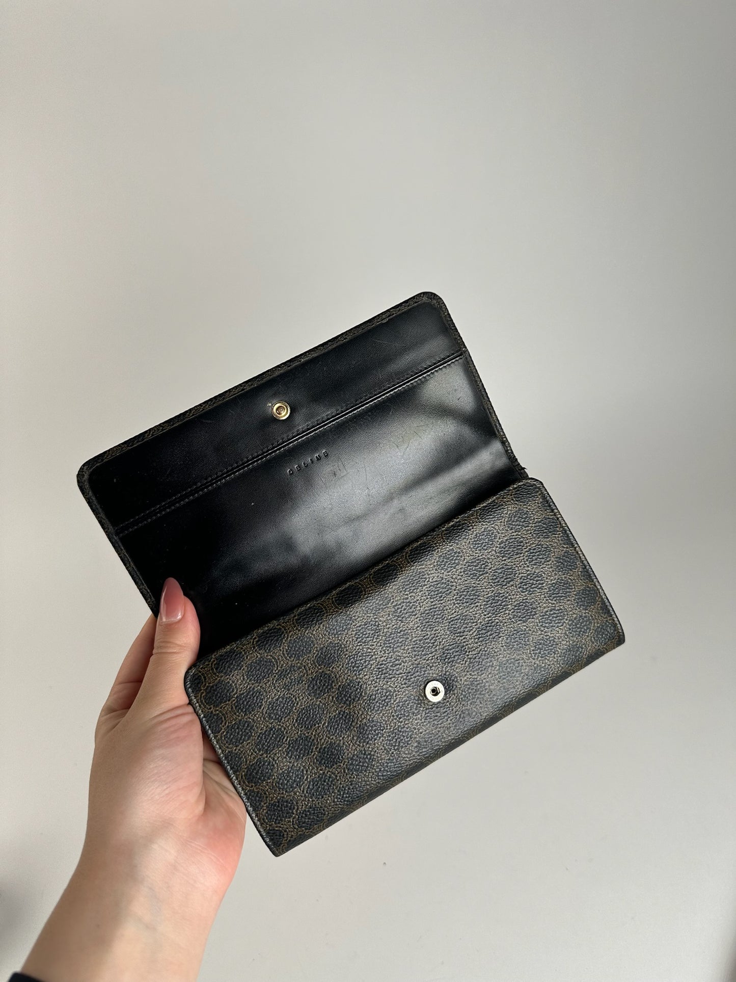 Portefeuille vintage en cuir monogramme Céline marron
