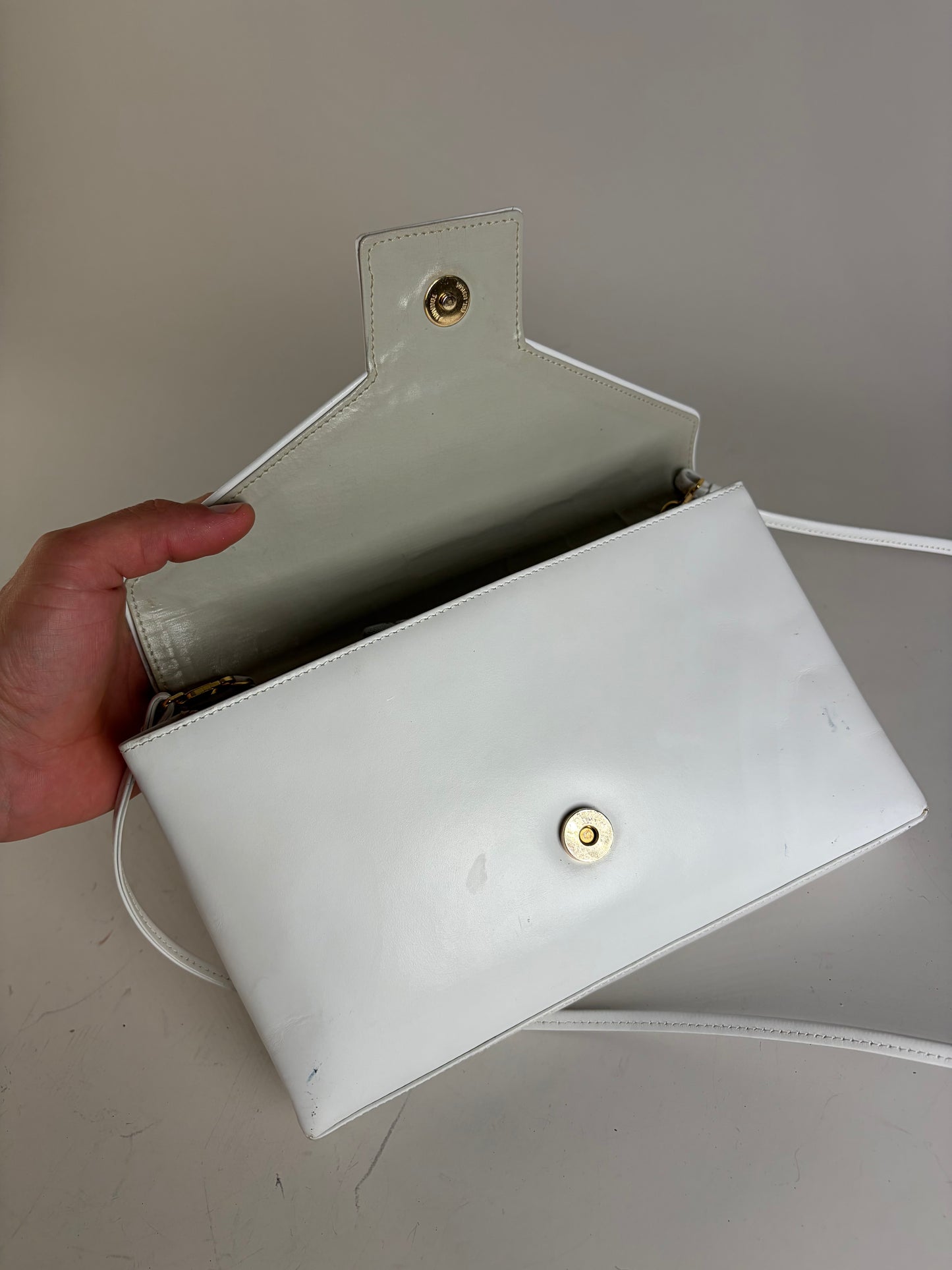 Vintage Givenchy Leather Clutch Bag White Silver