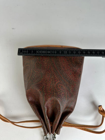 Vintage Etro Paisley Canvas Drawstring Bucket Bag c. 2000 Dark Brown