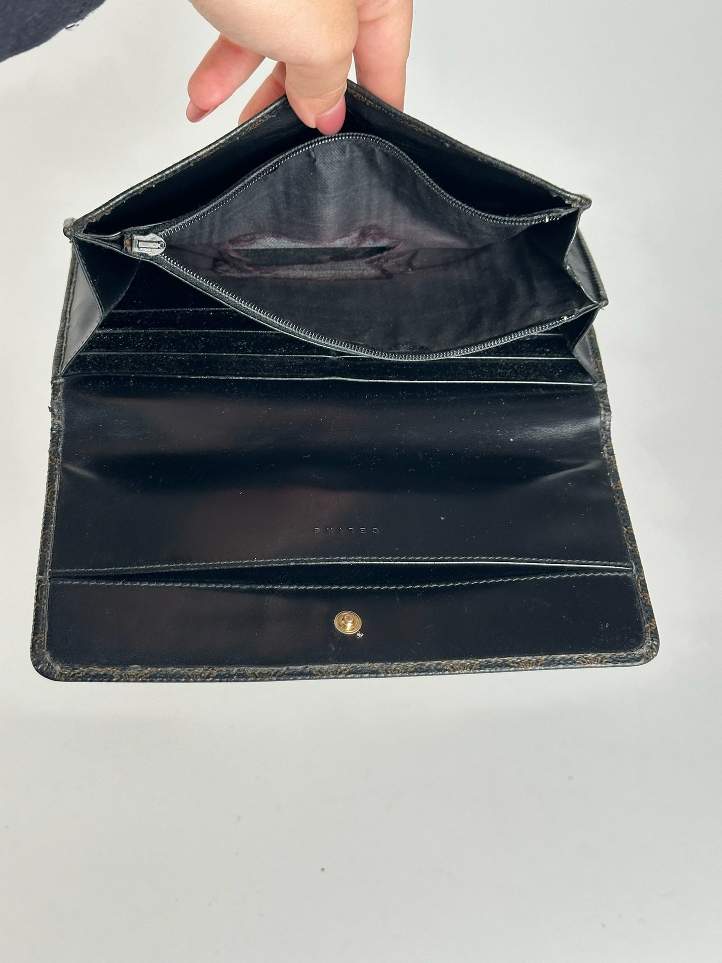 Portefeuille vintage en cuir monogramme Céline marron