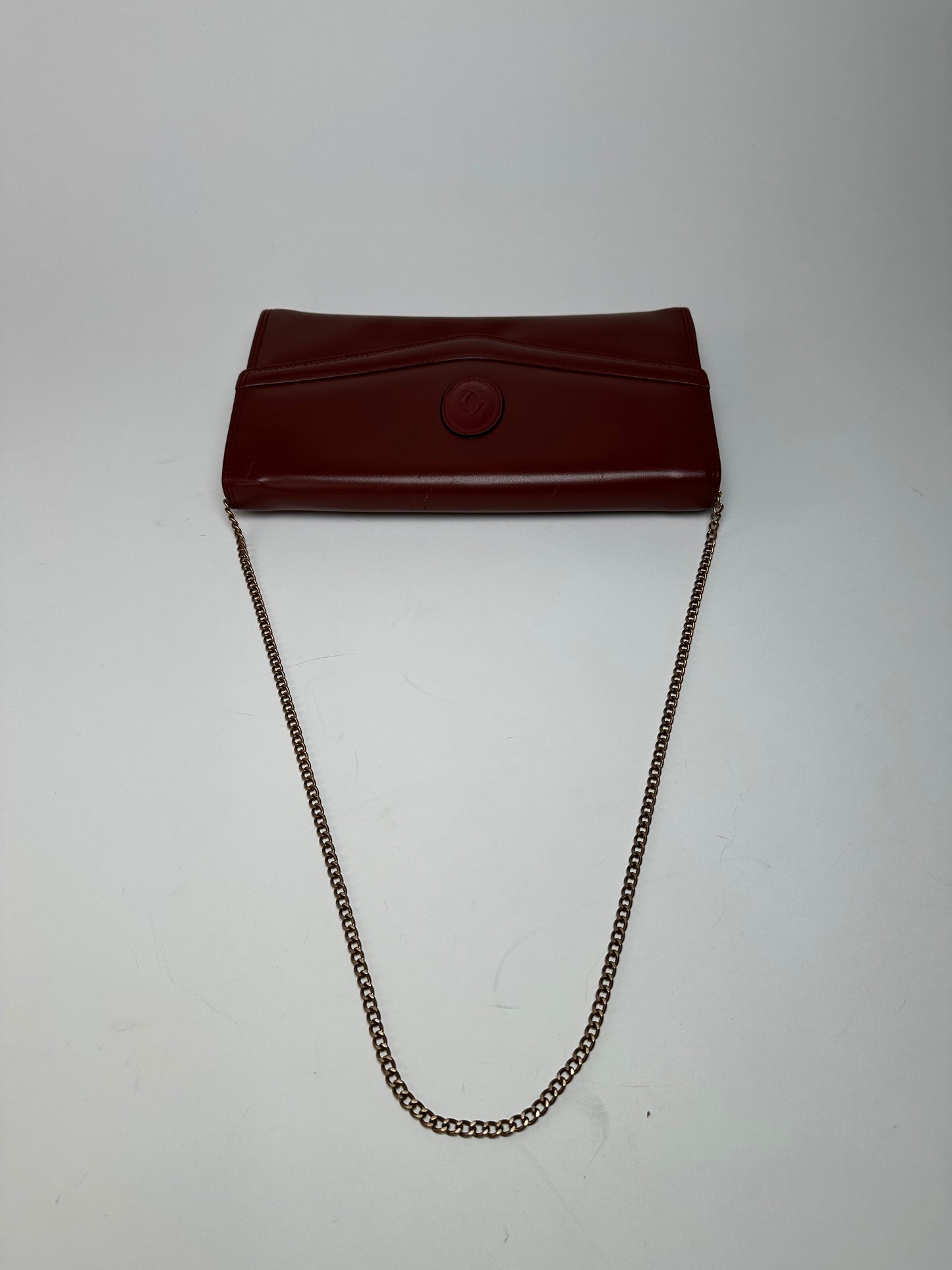 Vintage Cartier Leather Shoulder Bag Burgundy