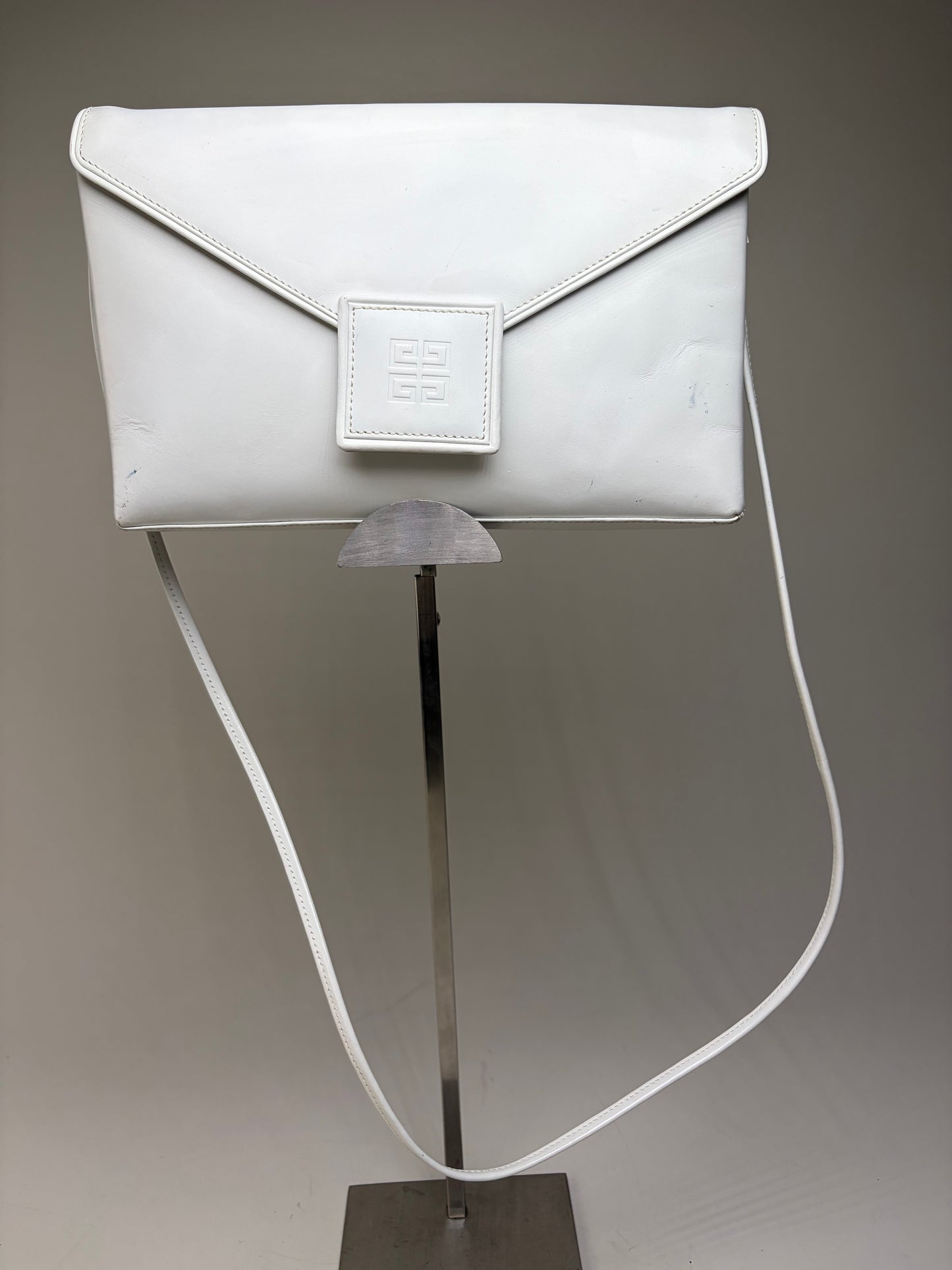 Vintage Givenchy Leather Clutch Bag White Silver