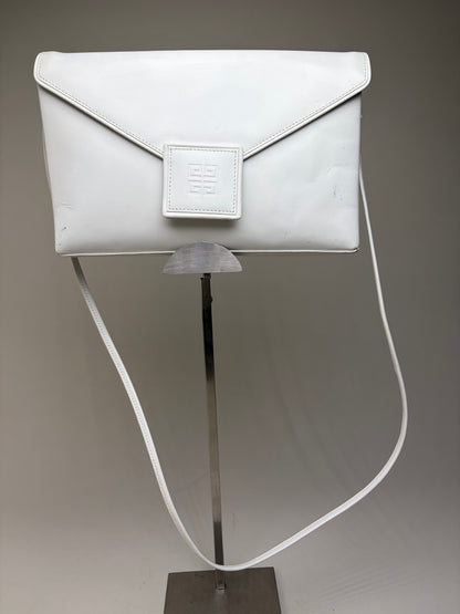 Vintage Givenchy Leather Clutch Bag White Silver