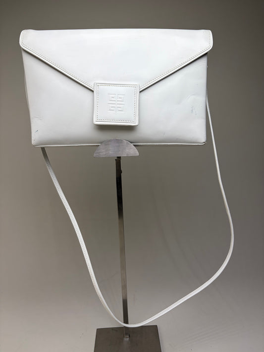 Vintage Givenchy Leather Clutch Bag White Silver