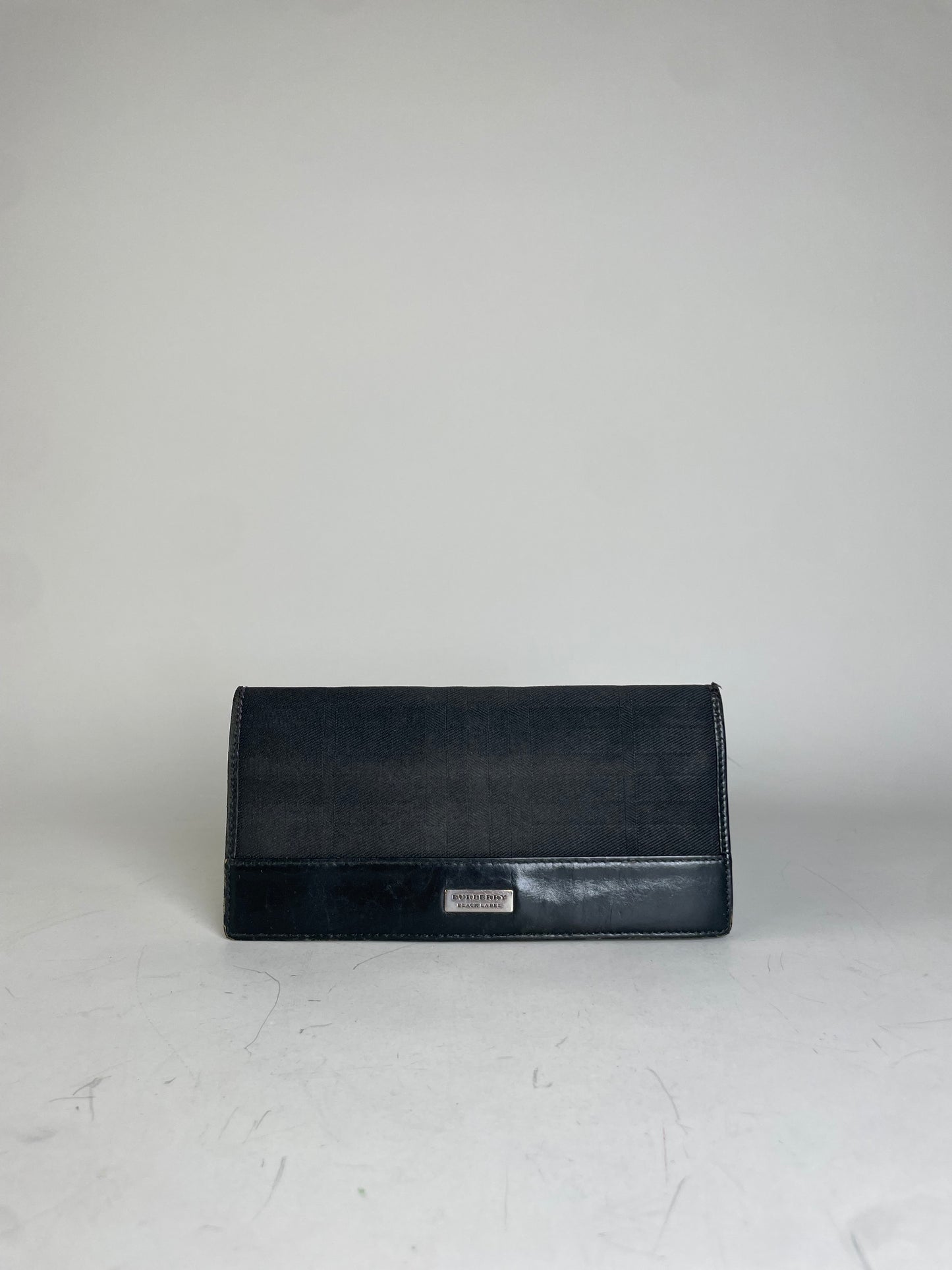 Vintage Burberry Canvas Leather Wallet Black Silver