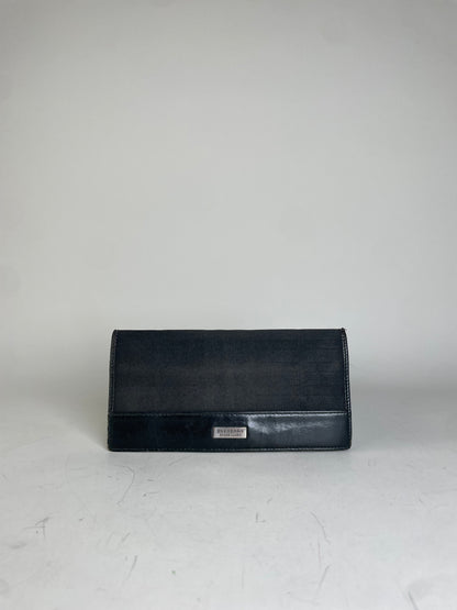 Vintage Burberry Canvas Leather Wallet Black Silver