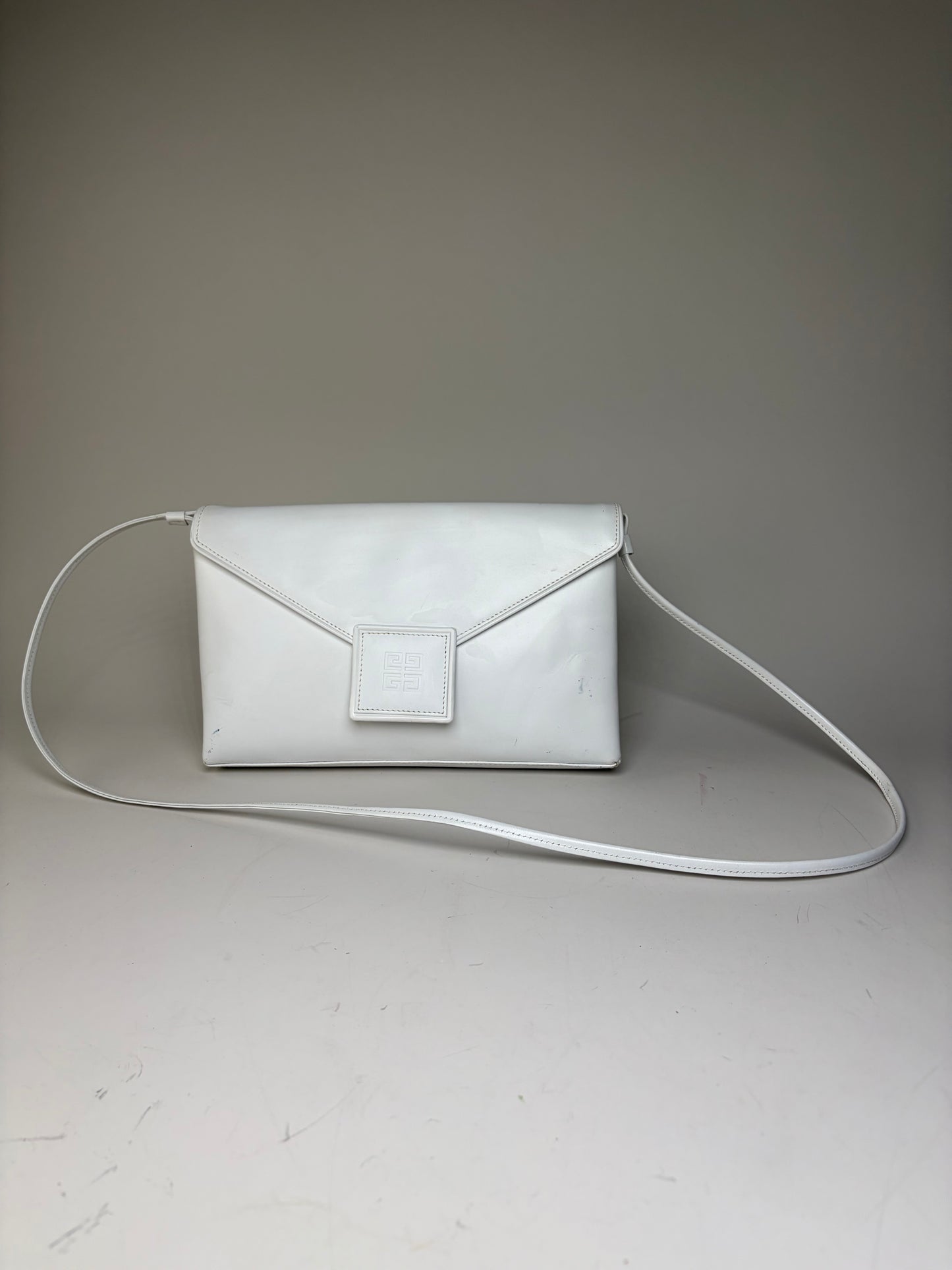 Vintage Givenchy Leather Clutch Bag White Silver