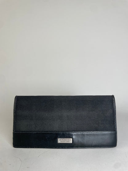 Vintage Burberry Canvas Leather Wallet Black Silver
