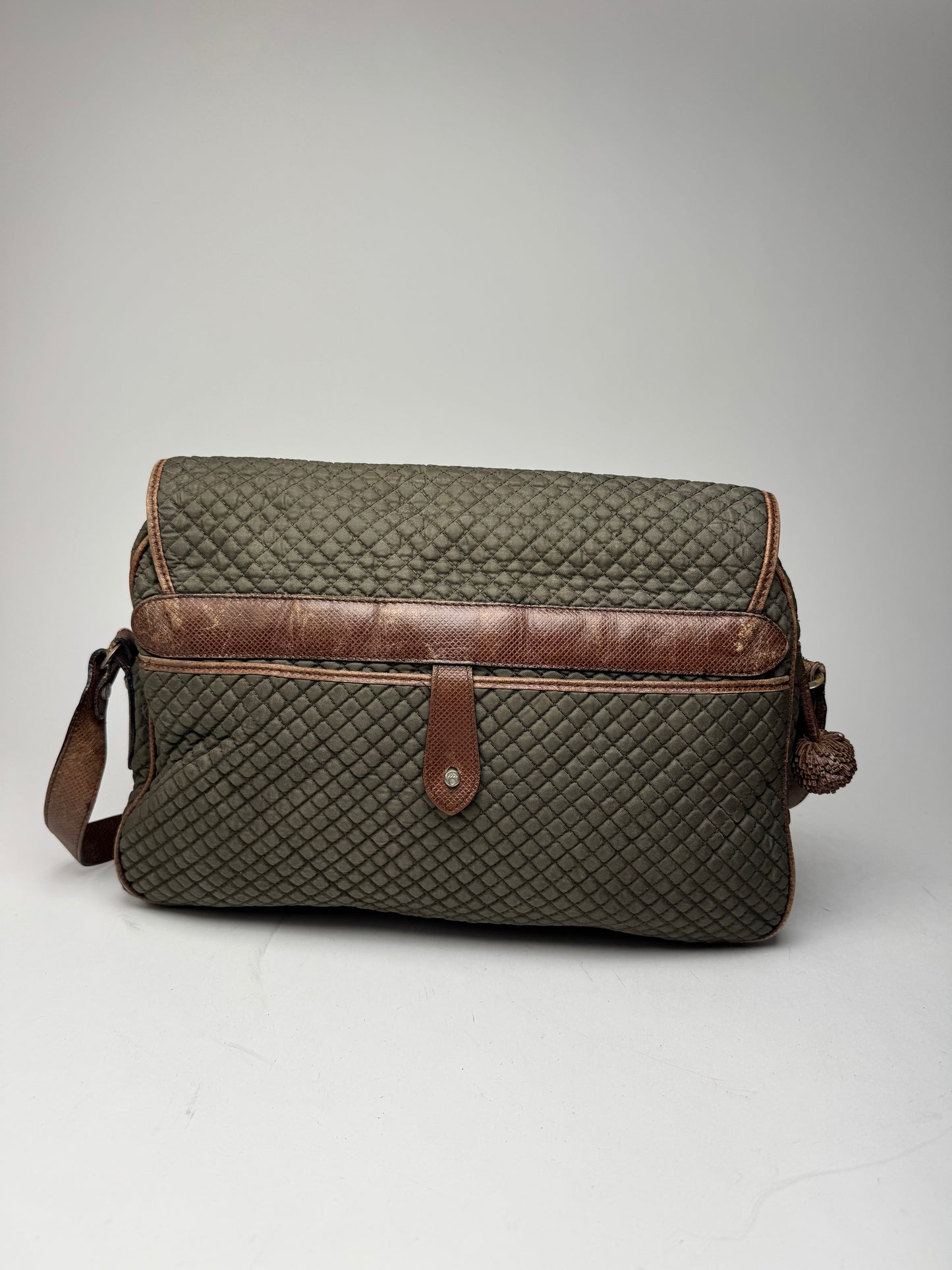 Vintage Bottega Veneta Canvas Leather Puffer 2Way Bag Khaki Brown