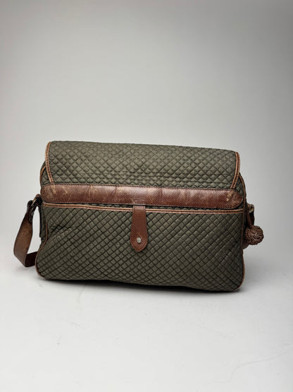 Vintage Bottega Veneta Canvas Leather Puffer 2Way Bag Khaki Brown