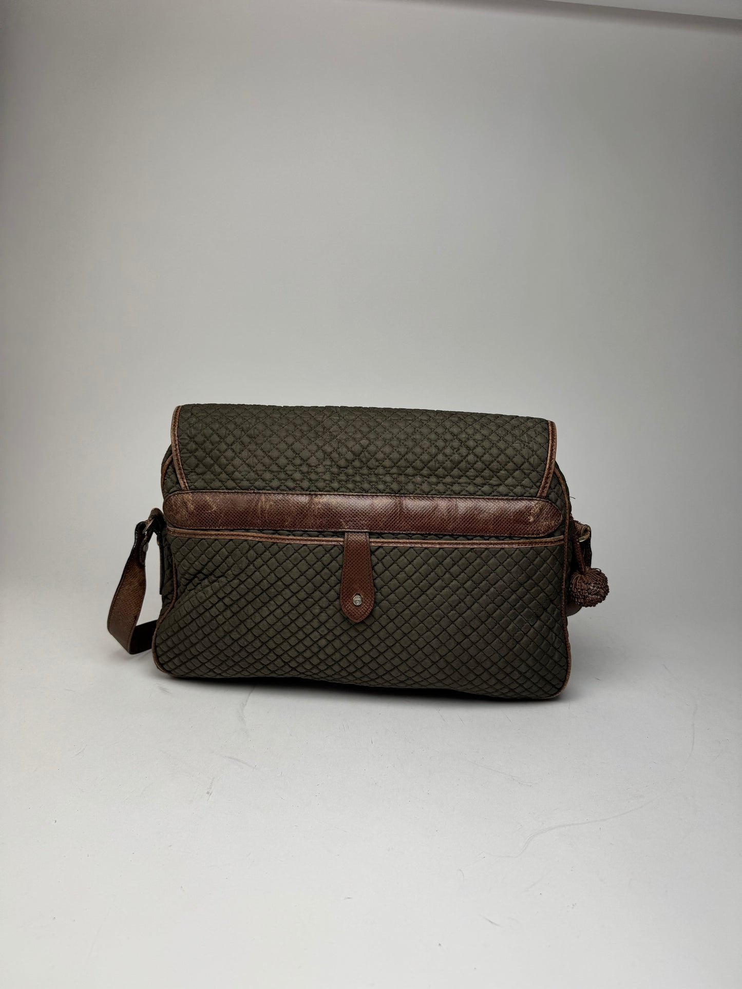 Vintage Bottega Veneta Canvas Leather Puffer 2Way Bag Khaki Brown