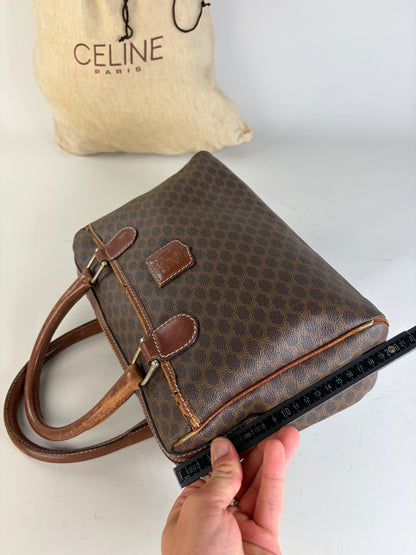 Vintage Celine Macadam Canvas Boston Bag Brown Gold
