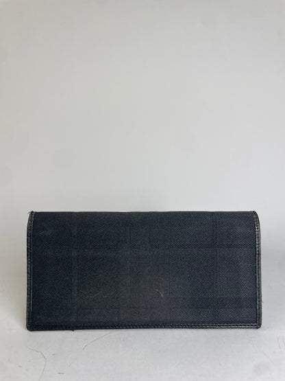 Vintage Burberry Canvas Leather Wallet Black Silver
