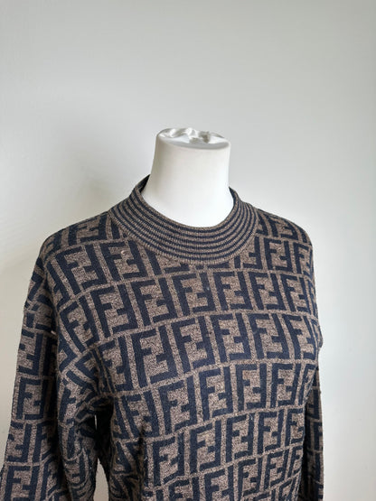 Fendi Iconic FF Monogram Knit Sweater Brown