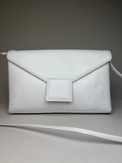 Vintage Givenchy Leather Clutch Bag White Silver