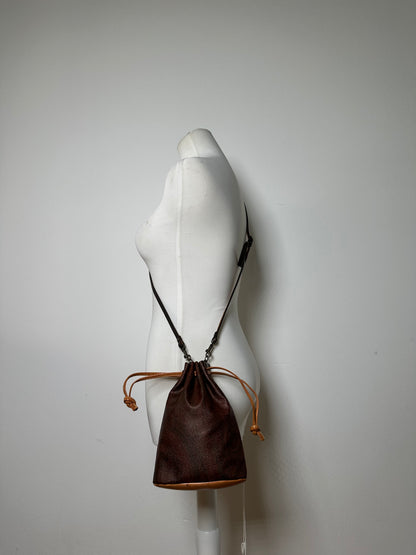 Vintage Etro Paisley Canvas Drawstring Bucket Bag c. 2000 Dark Brown