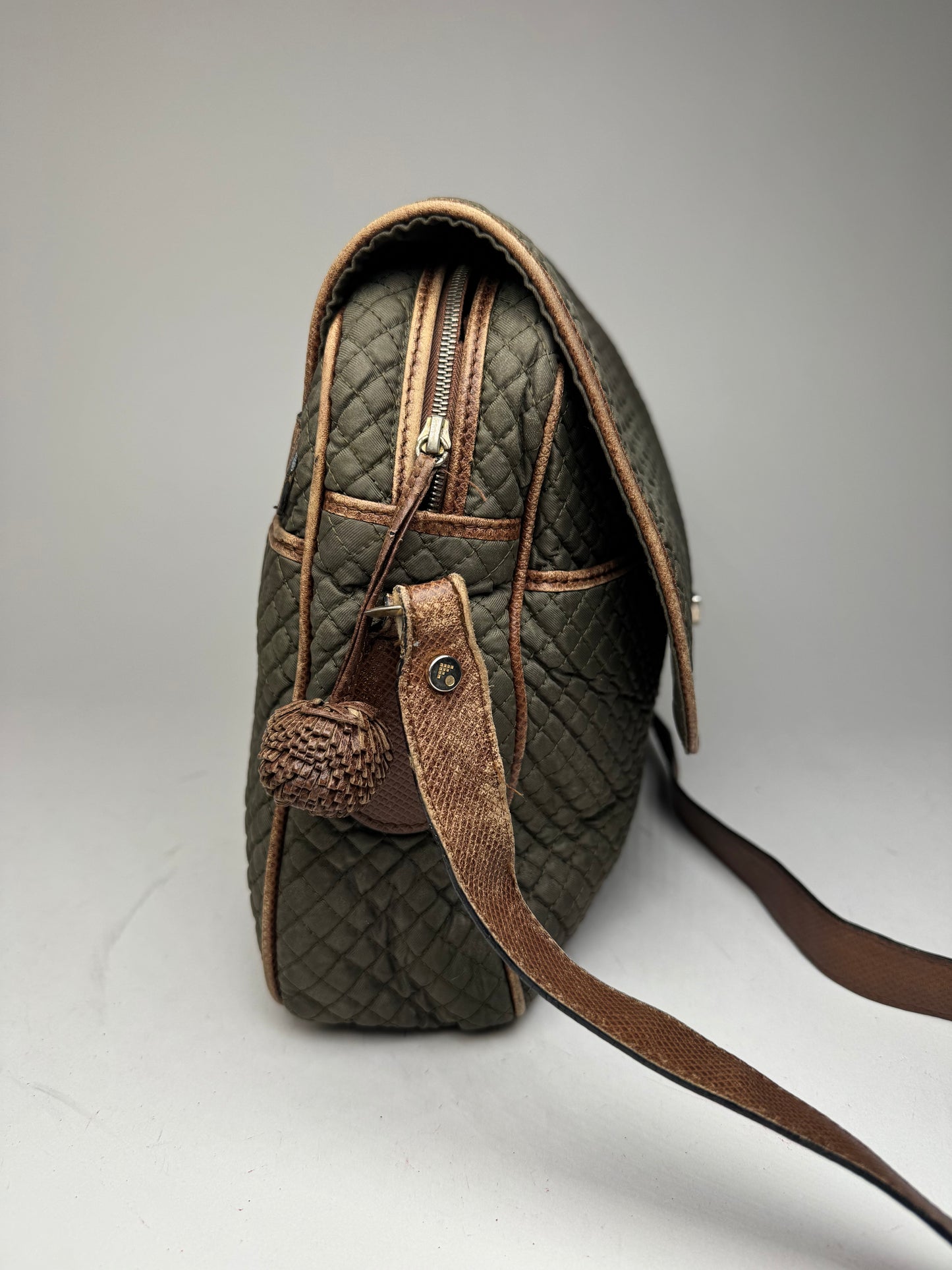 Vintage Bottega Veneta Canvas Leather Puffer 2Way Bag Khaki Brown