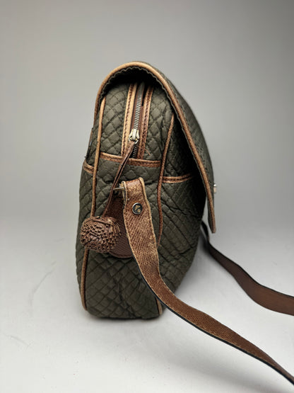 Vintage Bottega Veneta Canvas Leather Puffer 2Way Bag Khaki Brown