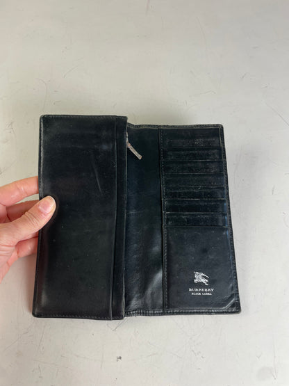 Vintage Burberry Canvas Leather Wallet Black Silver