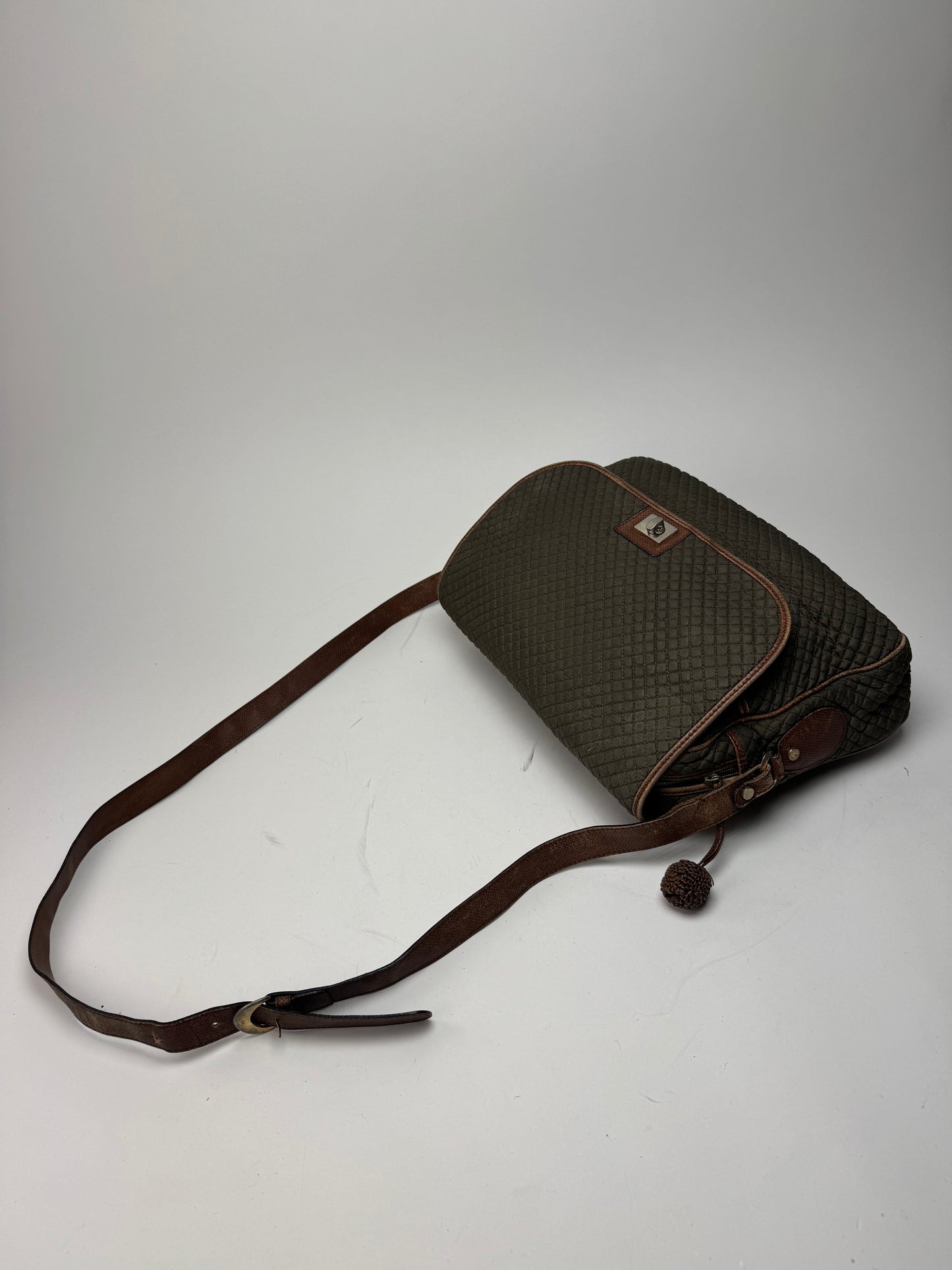 Vintage Bottega Veneta Canvas Leather Puffer 2Way Bag Khaki Brown