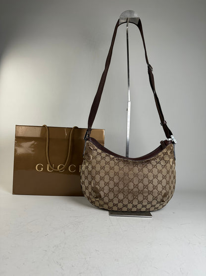 Vintage Gucci GG Supreme Shoulder Bag Silver Hardware Beige Brown