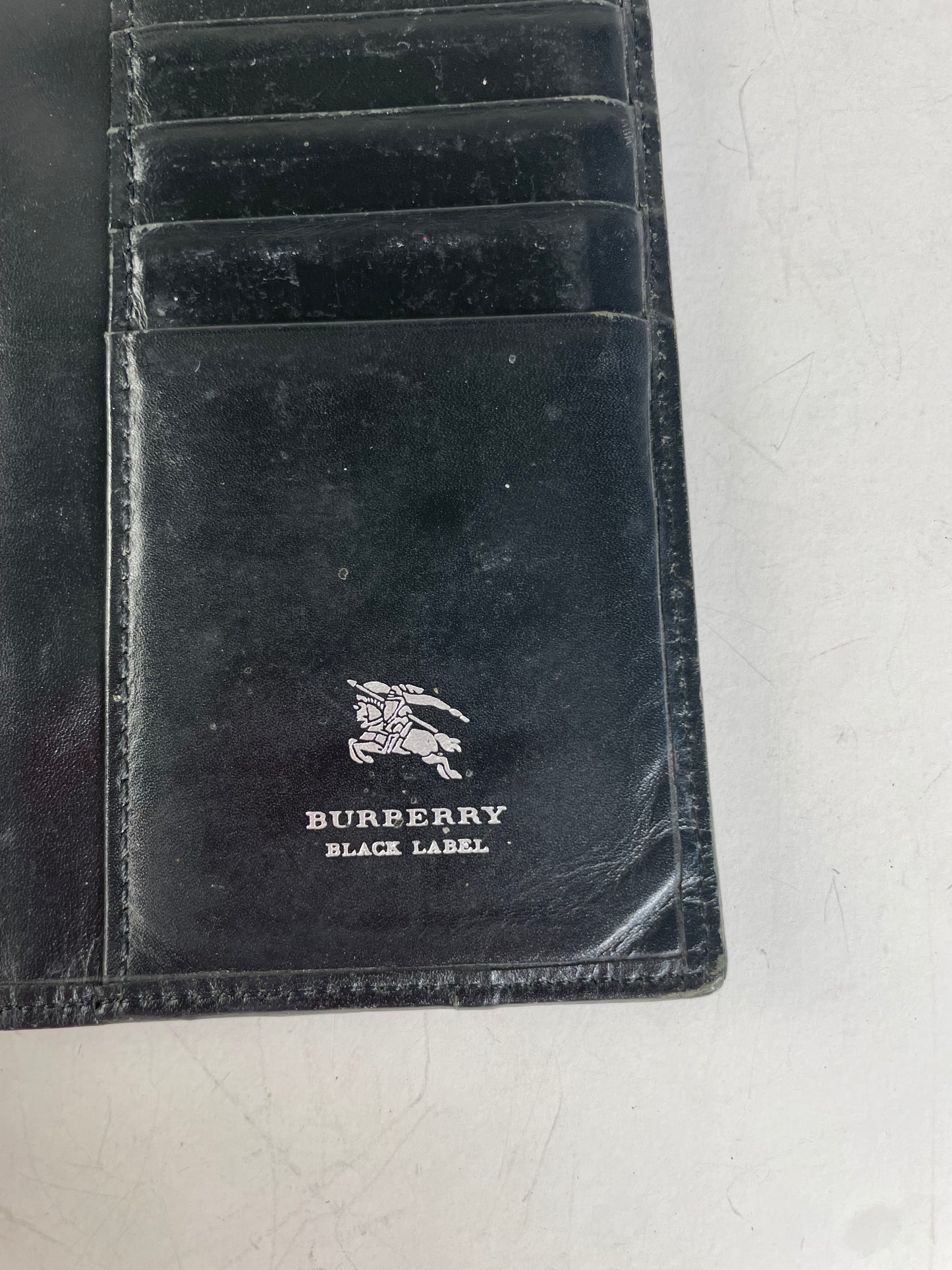 Vintage Burberry Canvas Leather Wallet Black Silver