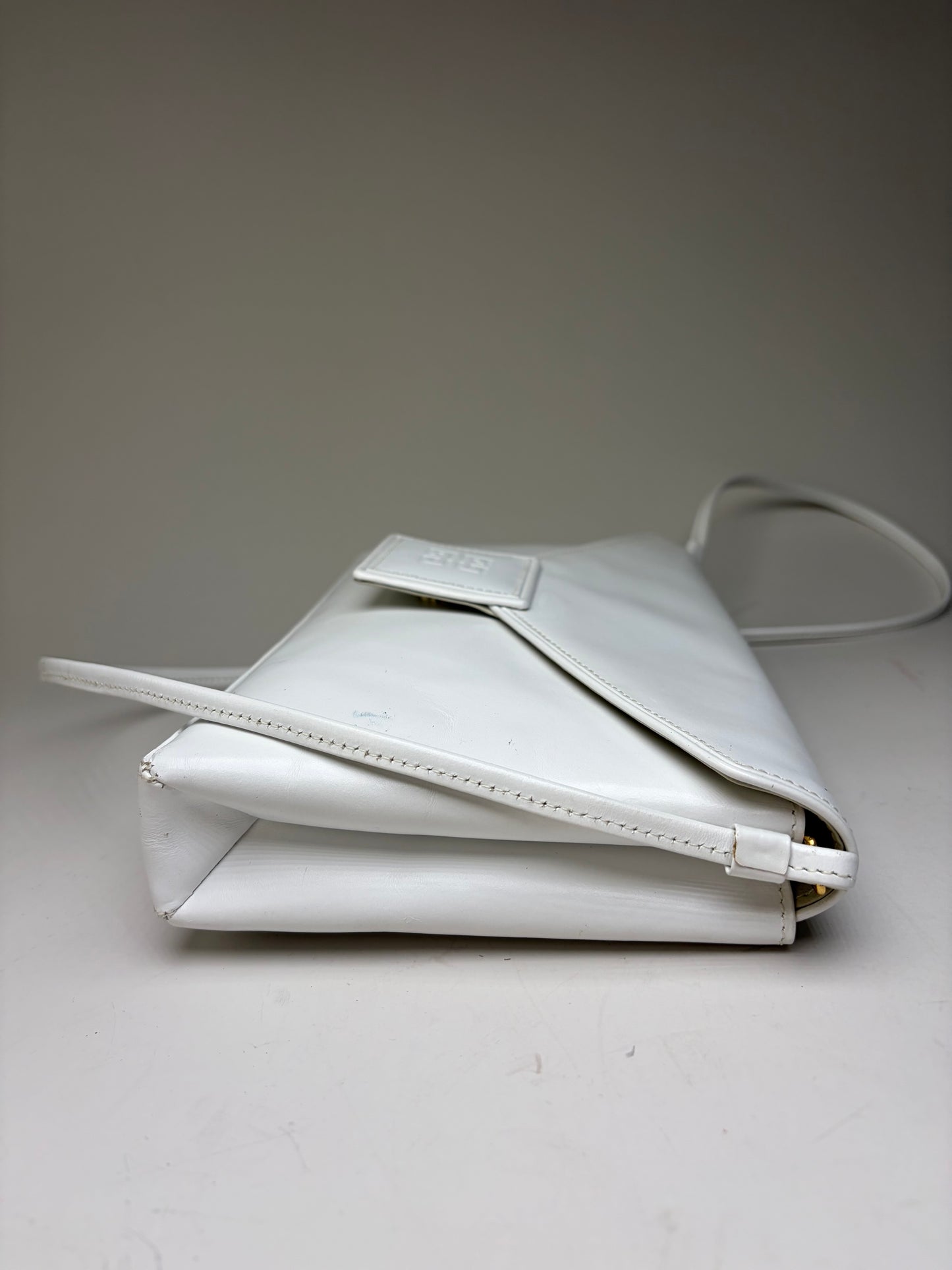 Vintage Givenchy Leather Clutch Bag White Silver