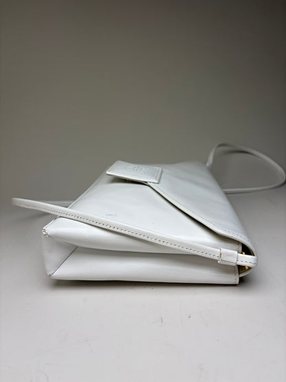 Vintage Givenchy Leather Clutch Bag White Silver