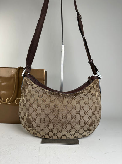 Vintage Gucci GG Supreme Shoulder Bag Silver Hardware Beige Brown